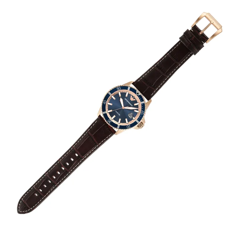Emporio Armani Diver Blue Dial Leather Men's Watch- AR11556